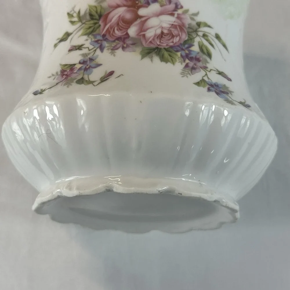 Antique Victorian Porcelain Biscuit Jar - Pink Roses & Violets - Green Ombre
